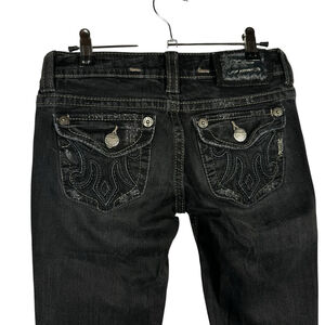 MEK Oaxaca Cigarette Jeans Womens Size 25 Black Distressed Flap Pockets Low Rise